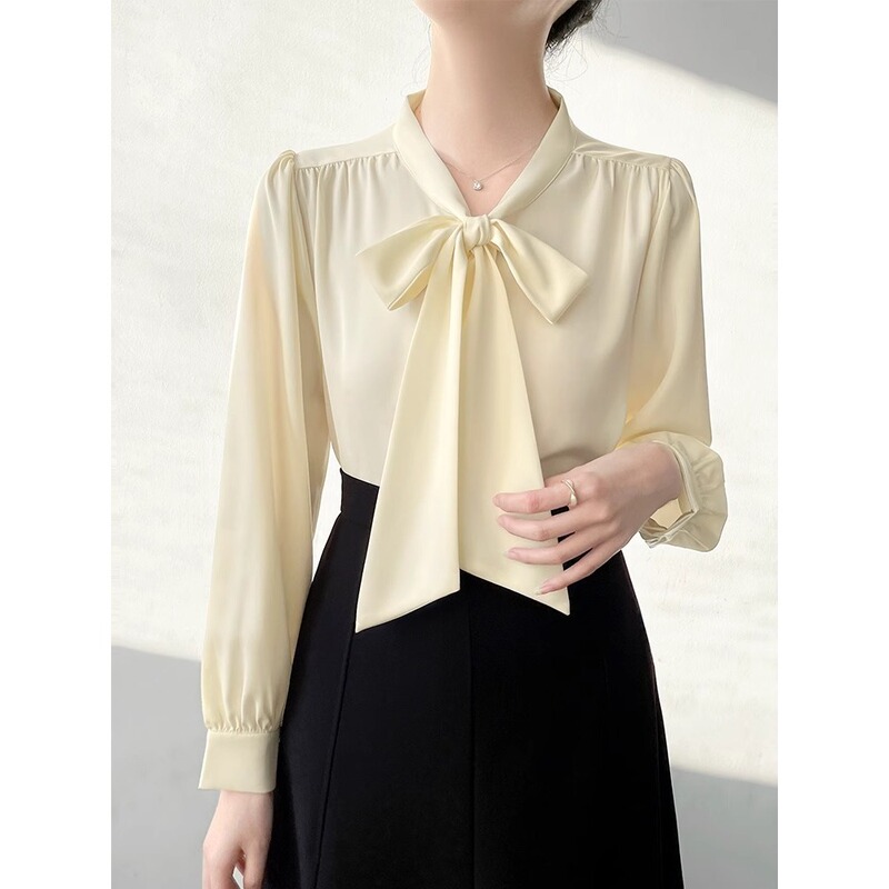 French Bow Shirt Women's Long-Sleeved High-End Work Clothing Professional Elegant Streamer Women's Shirt Shirt A3363