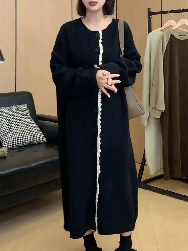 日系森女文艺复古慵懒过膝长款连衣裙针织开衫外套大码宽松毛衣女|undefined