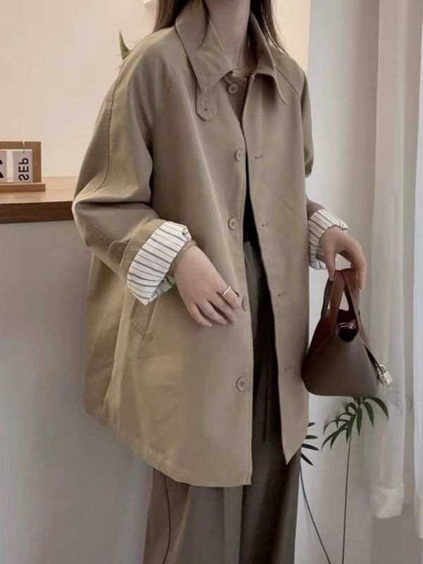 2025新款春秋季气质休闲风衣外套女中长款韩版宽松显瘦小个子大衣|undefined