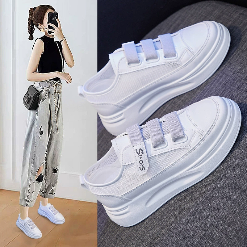 Женские дышащие белые кроссовки из сетки, лето 2025, новая корейская модель, студенческие, на толстой подошве, модные повседневные, XX308