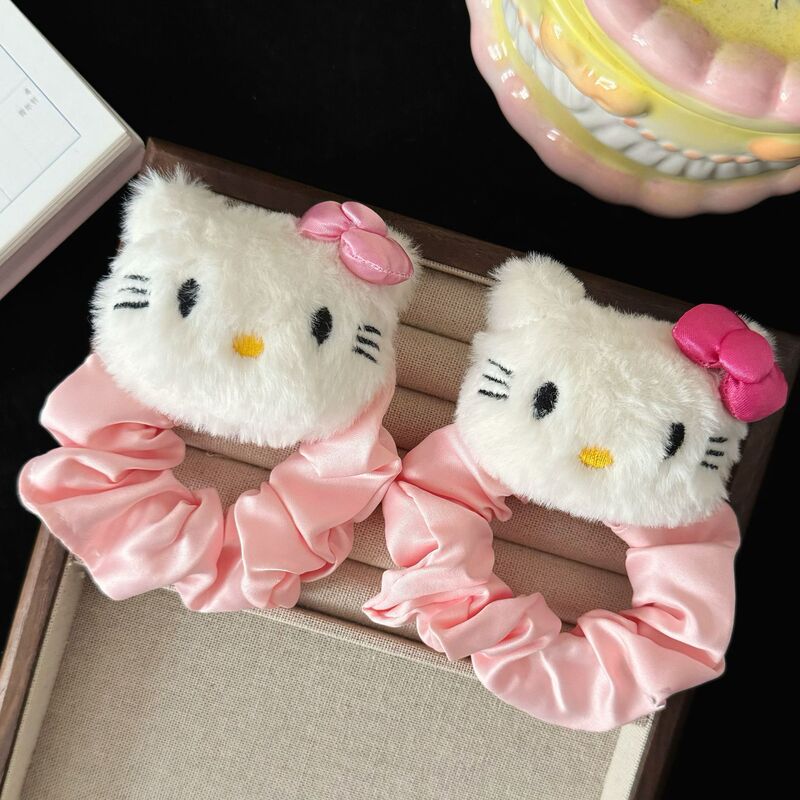 粉色领结毛绒猫咪大肠发圈日系可爱甜美女孩马尾发绳发饰批发新款|undefined
