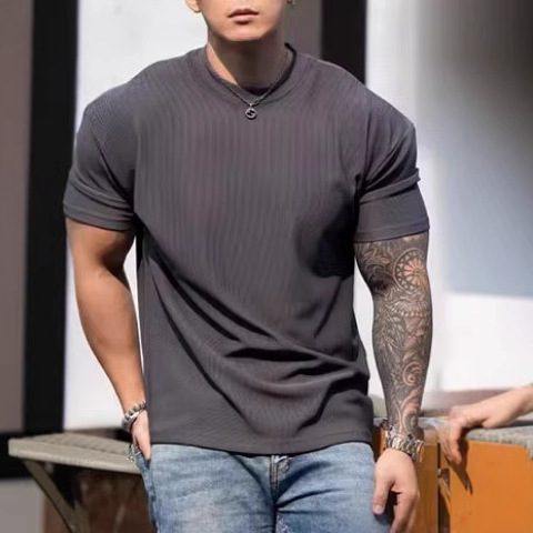 Men's T-shirt New Summer Heavy 280g Shoulder Pad Sleeve Texture Quick-drying Sports Short Sleeve Anti-wrinkle Fitness Wear T-shirt