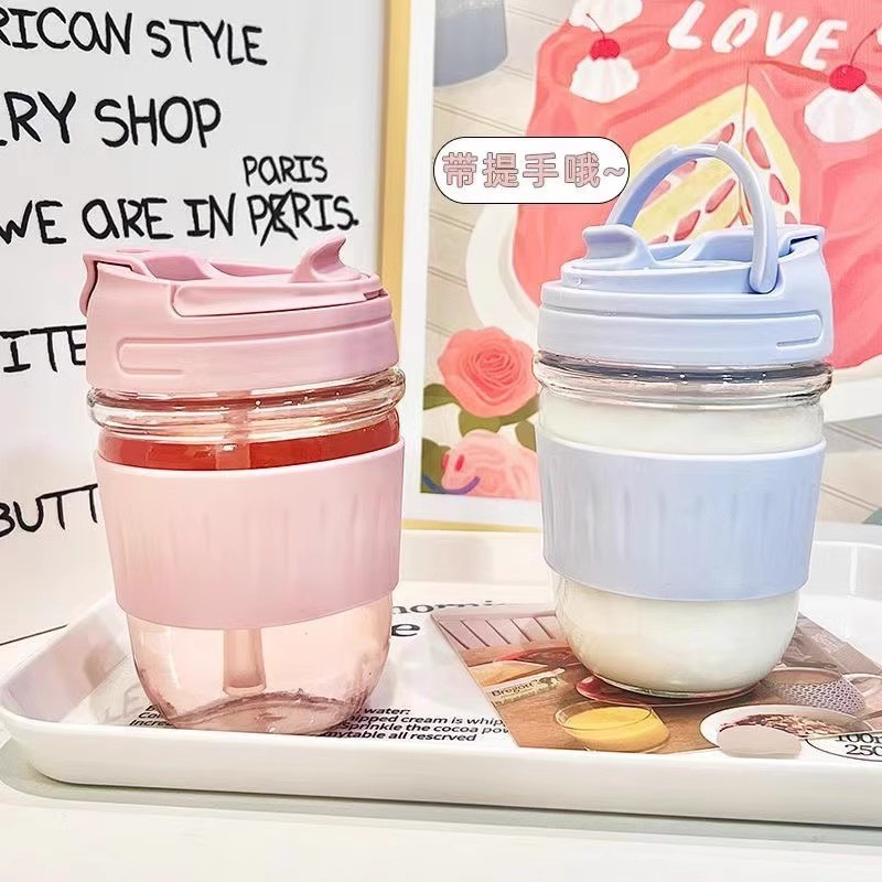 High-Capacity Glass Cup with Good Looks and a Light Luxury Feel, Double Drinking Cup for Office and Home Use, Straw Cup, Gift Cup