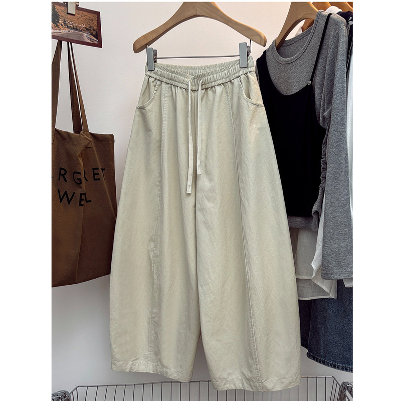 Cross-border solid color plus size 120kg casual wide-leg pants for women, new style, cropped pants for curvy girls, thin long pants, versatile and stylish Cross-border solid color plus size 120kg casual wide-leg pants for women, new style, cropped pants for curvy girls, thin long pants, versatile and stylish
