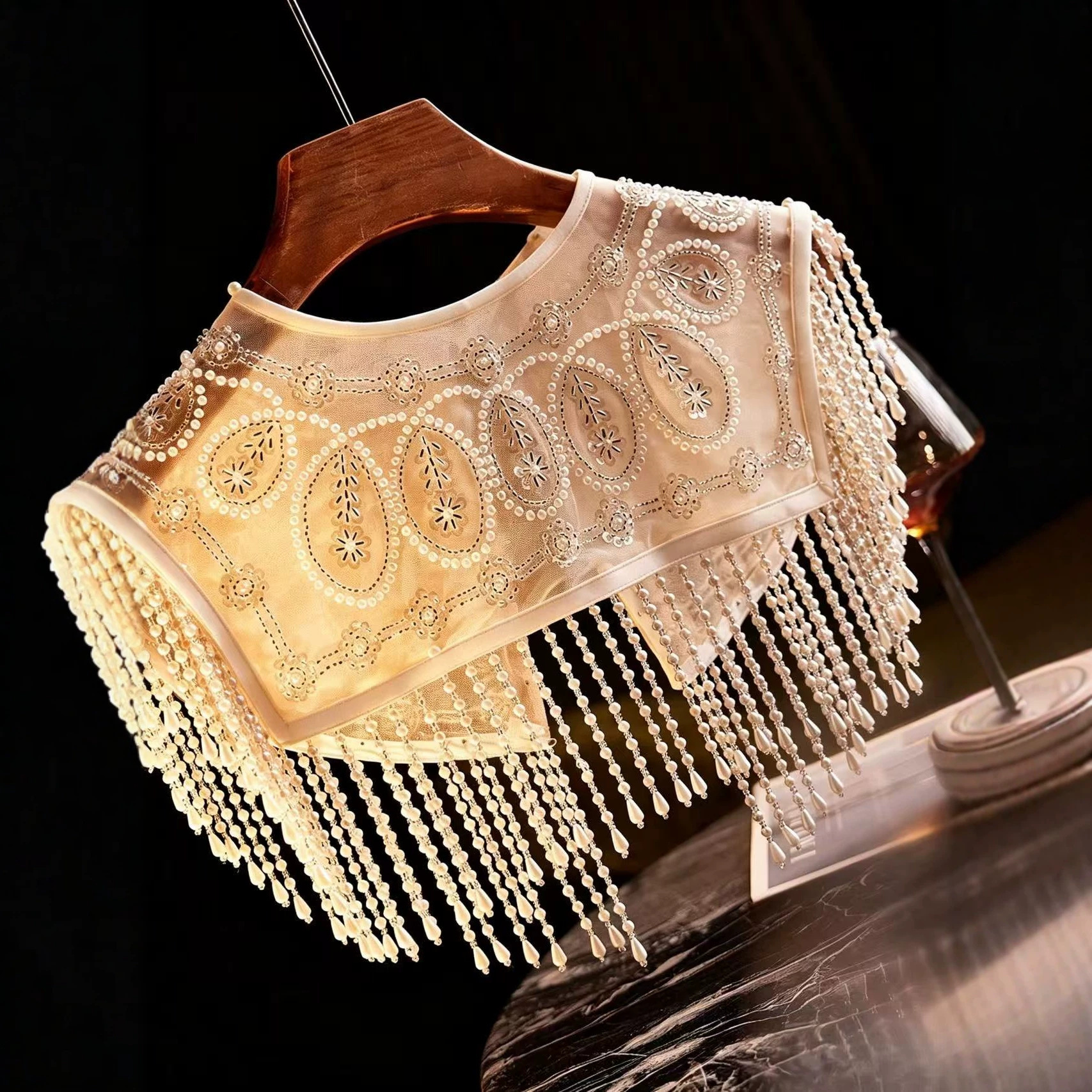 New summer style, handmade beaded lace shawl, versatile, tassel, super fairy-like retro short jacket, perfect for pairing with cheongsam.