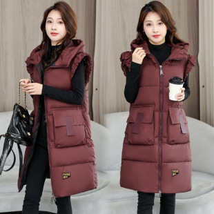 plus size L-6XL Black Gold Autumn and Winter New Hooded Long Cotton Vest Women's Korean Style Elegant Over-the-Knee Down Cotton Jacket
