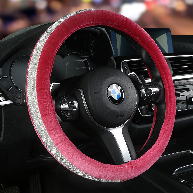 Transfronteriza nueva cubierta del volante del coche cuero moda rhinestone oro seda felpa Four Seasons universal diamante cubierta del volante