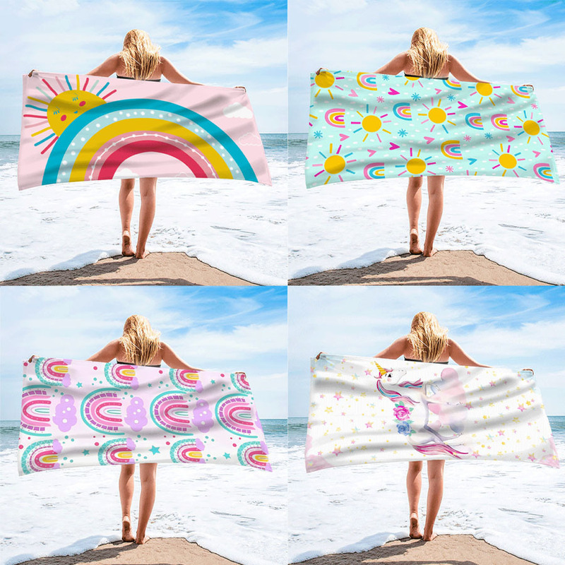 Foreign trade single-sided velvet beach towel microfiber beach towel unicorn rainbow figure towel bath towel summer beach Foreign trade single-sided velvet beach towel microfiber beach towel unicorn rainbow figure towel bath towel summer beach
