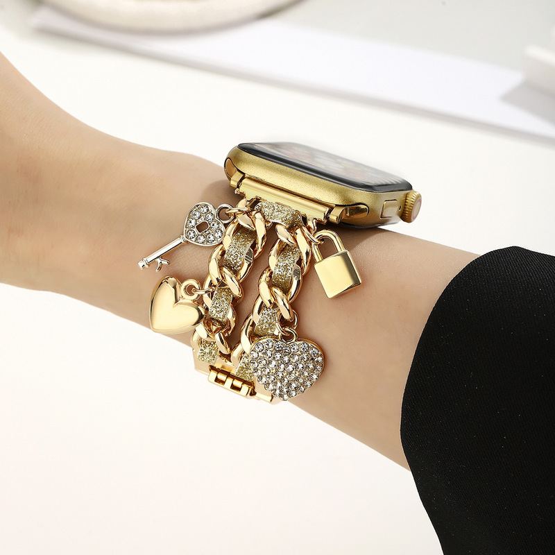 New Gold Love Heart Pendant Women Apple Strap for iwatch987654321 Generation Metal Apple New Gold Love Heart Pendant Women Apple Strap for iwatch987654321 Generation Metal Apple