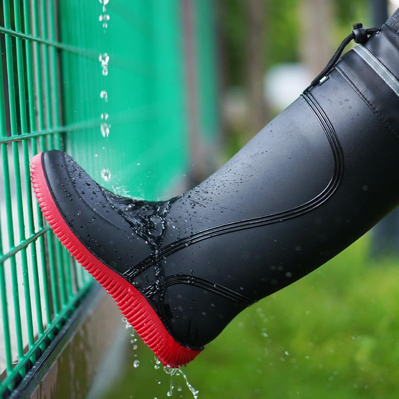 High-end Men's Rain Boots With Adjustable Cuff, Waterproof And Rainproof, Long Tube, Non-slip, Work Rubber Shoes,_voghion.com