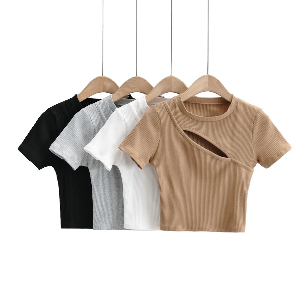 Plain Cut Out T-Shirt NSAC47654