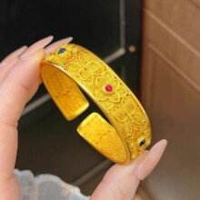 沙金饰品红蓝蝶恋开口手镯女仿真金复古高级轮胎镯子结婚三金配饰