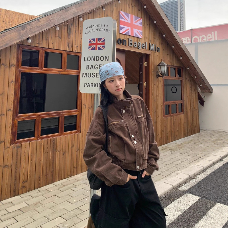 Foreign Trade Fashion 2025 Autum American Retro Simple Loose Versatile Jacket Jacket Design Casual Jacket Trend