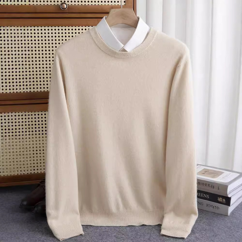 Merino Wool Sweater Men's Crewneck Pullover Sweater Loose Business Autumn and Winter New Wool Knitted Base Shirt