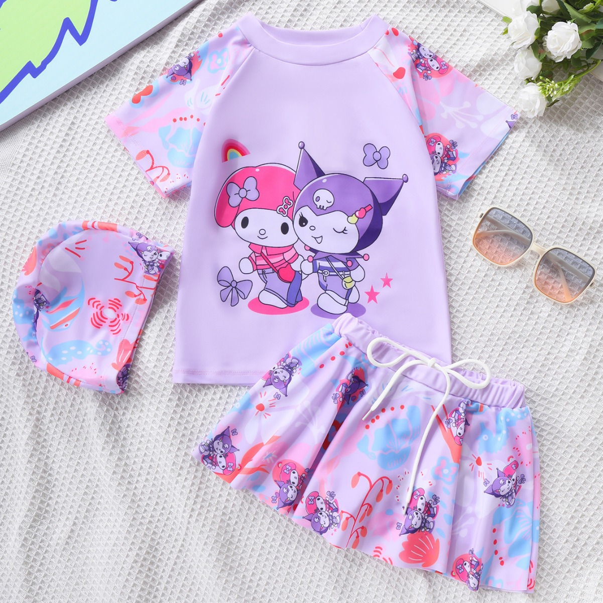 Kuromi Children's Cartoon Swimsuit for Girls 2026 New Style Two-Piece Swimsuit for Girls Beach Vacation Swim Dress
