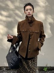 美式高街立领工装外套女2025秋季新款宽松甜酷纽扣长袖夹克上衣潮