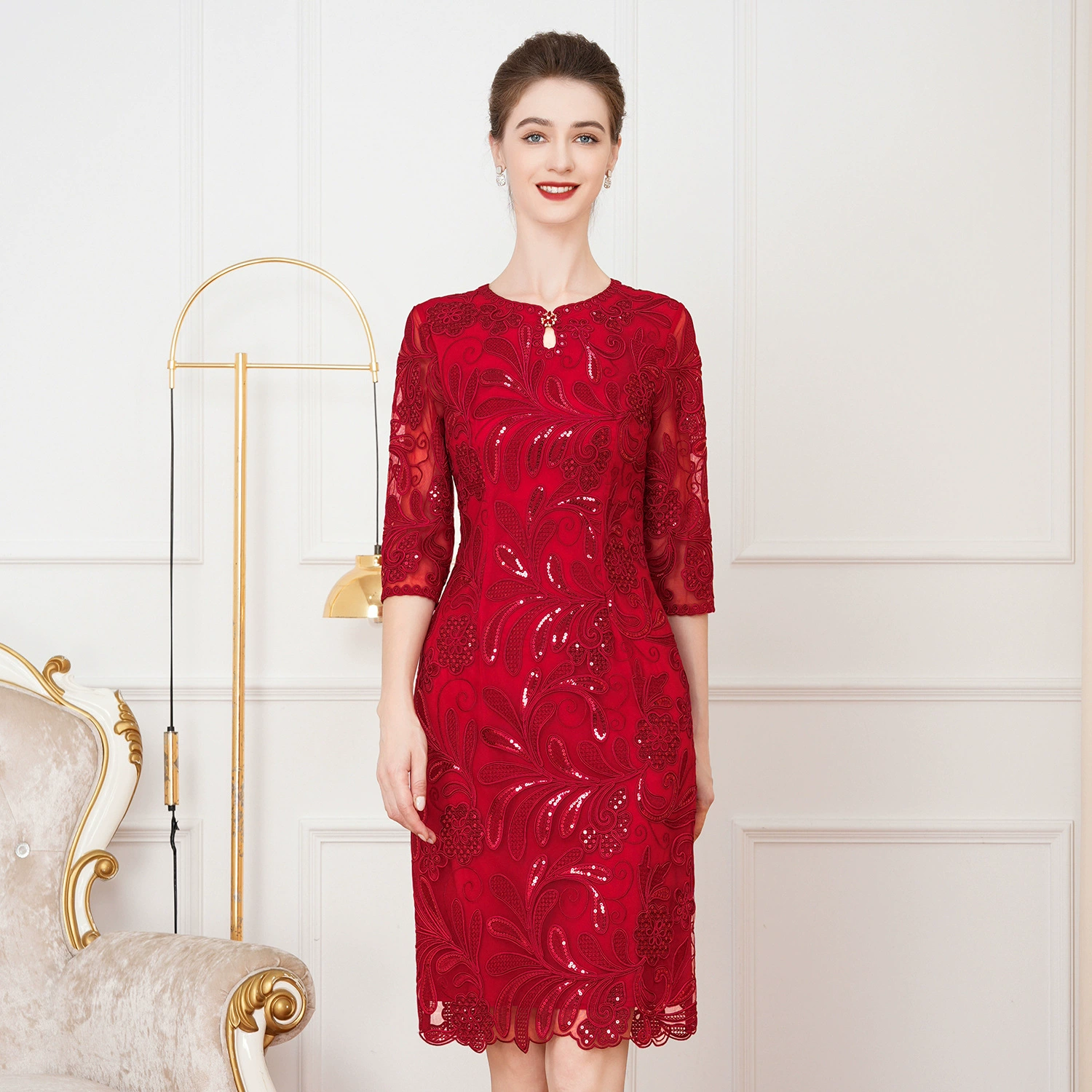 Поколение Шэньчжэнь высокого класса среднего возраста и пожилых осень платье новый плюс Размер банкетное платье Счастливая Мать-в-законе платье матери