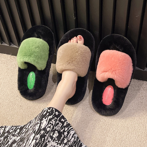 Outerwear Thick Sole Real Plush Slippers for Women Summer Autumn Indoor Home Air-Conditioned Room Lazy One-Sided Cotton Slippers