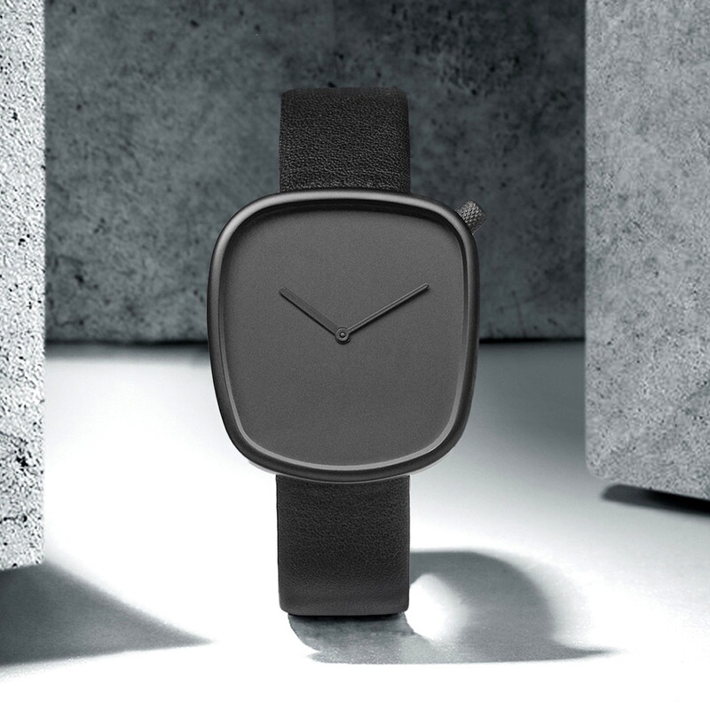 [Small wholesale] TOMI Pebble Watch Quartz Fashion Men's and Women's Leather Strap Watch Simple Square Watch