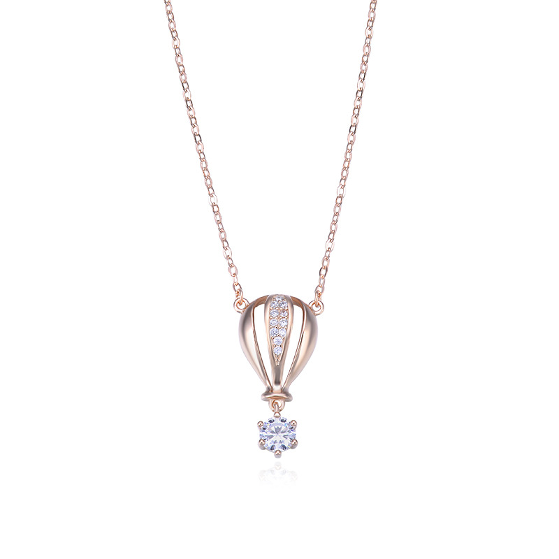 Collar de plata esterlina 925 nicho de diseño femenino estilo japonés coreano simple oro rosa diamantes colgante de globo caliente cadena clavícula