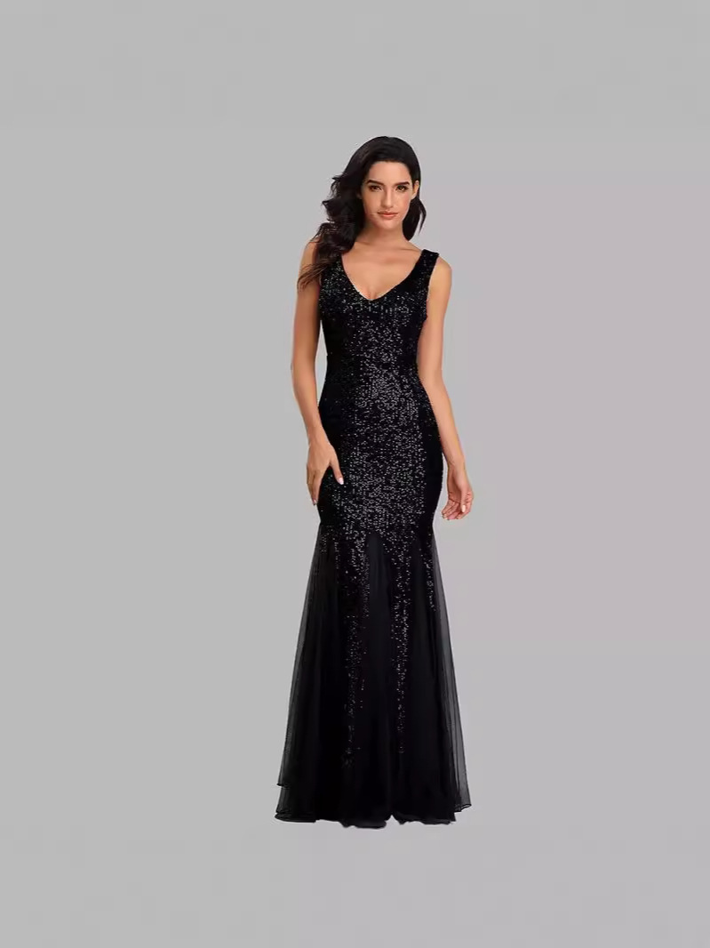 Vestido de noche con lentejuelas estilo europeo y americano, vestido de sirena rojo ajustado para novias (4 colores)