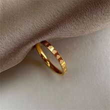 Golden Stainless Steel 2mm Heart Rings Women Size 5/6/7/8/9/