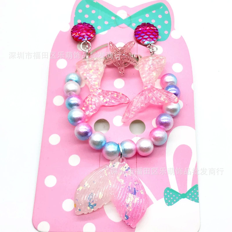 Bracelet, ear clips, ring, set for princess, accessory, wholesale, 3-6-8 years