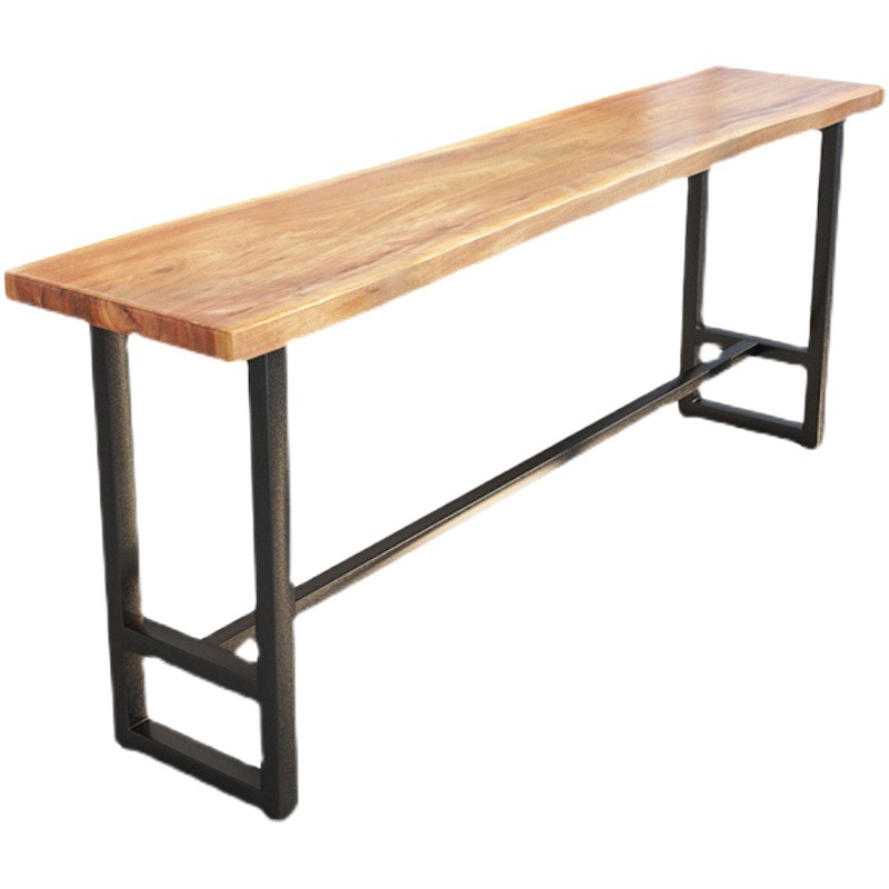 Natural Edge Solid Wooden Bar Table Milk Tea Shop Cafe Iron High Table Restaurant Home Partition Long Narrow Table