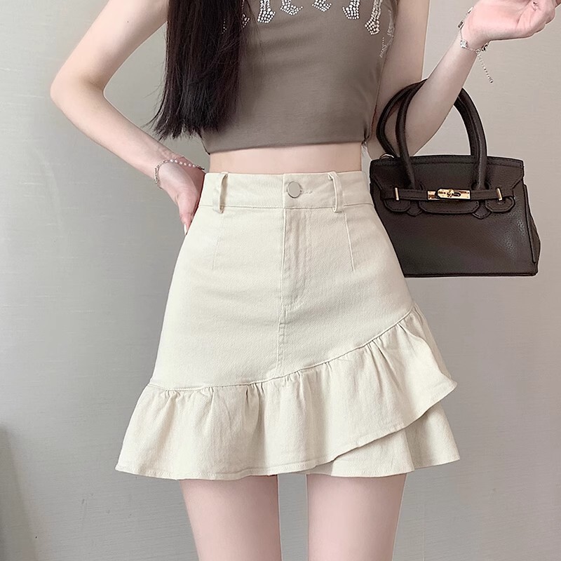 牛仔鱼尾短裙半身裙女2025新款春夏季款高腰遮肉不规则a字包臀裙|undefined