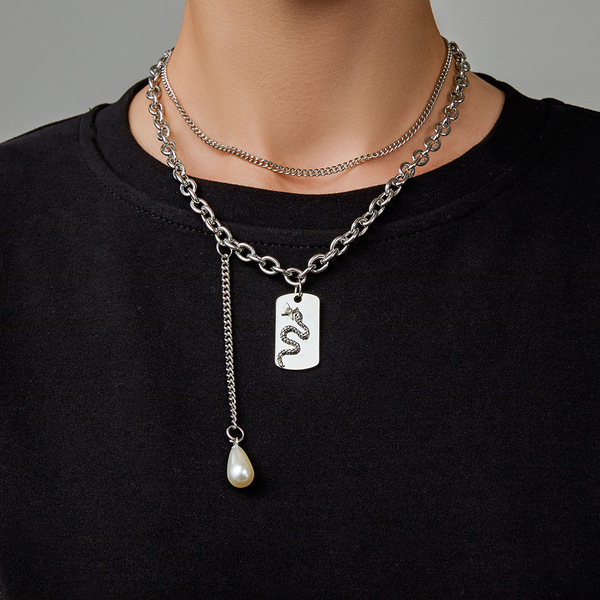 Creative fashionable design geometric necklace drop-shaped pearl…
