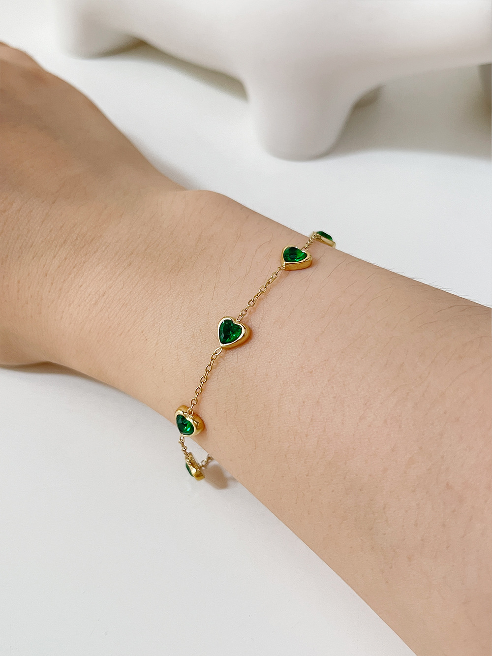 Sweet Heart Shape Stainless Steel Plating Chain Inlay Zircon Bracelets 1 Piece