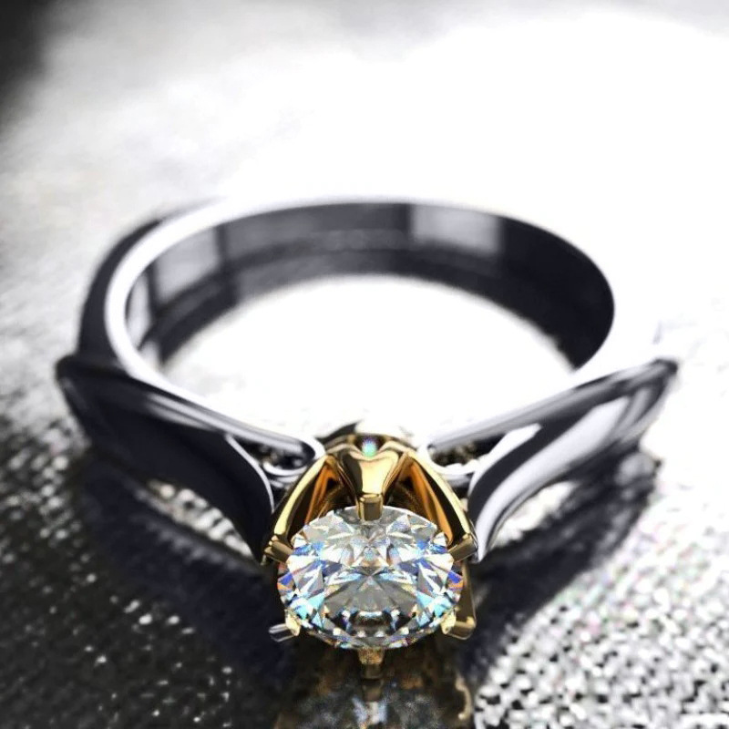 Classic Engagement Ring Six Claw Square Cut Sparkle Silver Tone_voghion.com