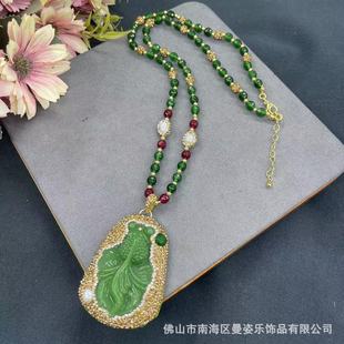 New glass goldfish natural agate stone chain sweater chain autumn and winter essential middle-ancient jewelry TikTok hot sale