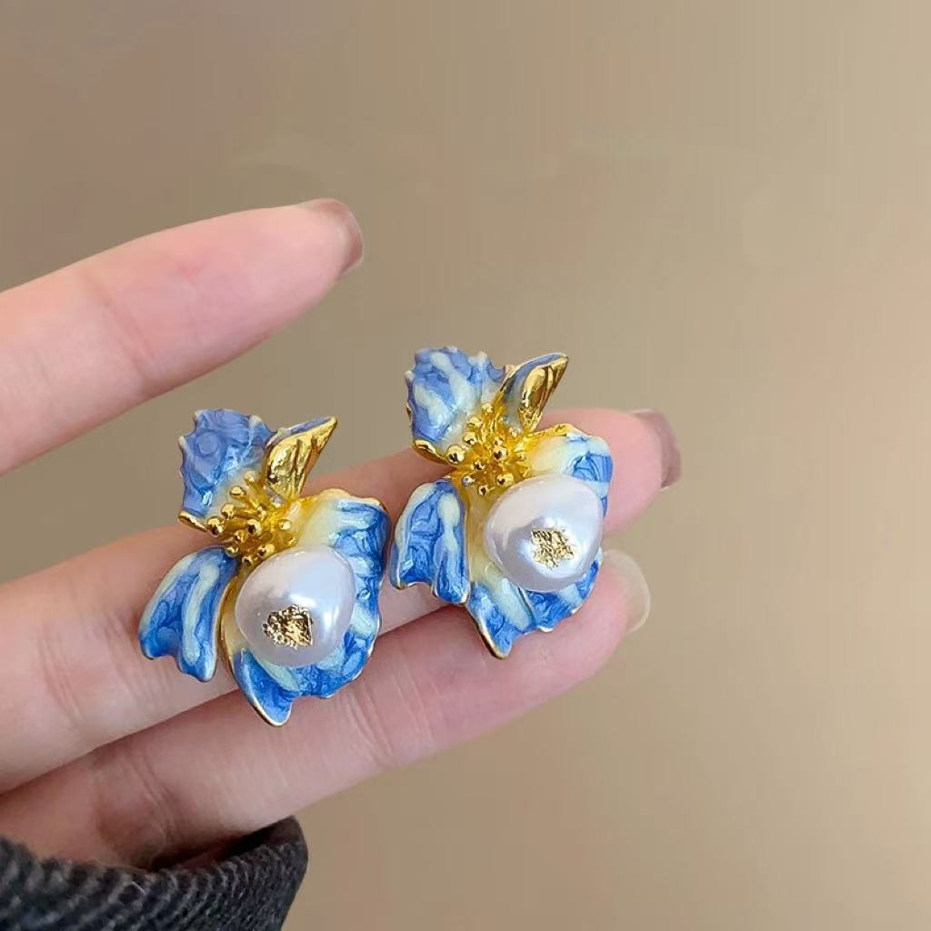 Pendientes de flores de color dopamina Pendientes dulces y frescos de primavera y verano Pendientes pequeños y elegantes de alta gama para mujer