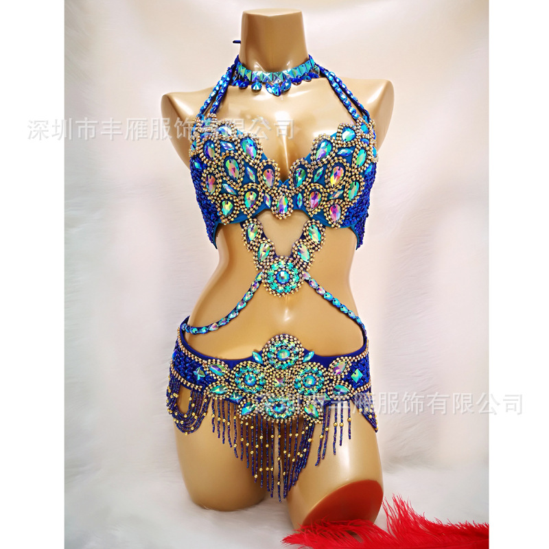 Foreign Trade Sequined Sexy Belly Dance Performance Costumes for Women, Oriental Dance Costumes, Pole Dance Bras, Nightclub Stage Performance Costumes