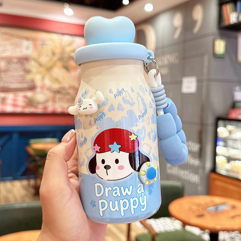 캐릭터 빨대 보온병 400ml 차거름망 휴대용 스트랩 물병