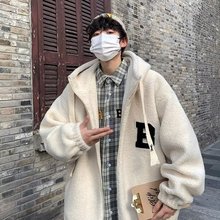 2025羊羔绒外套男秋冬新款情侣保暖加绒摇粒绒宽松针织连帽夹克男