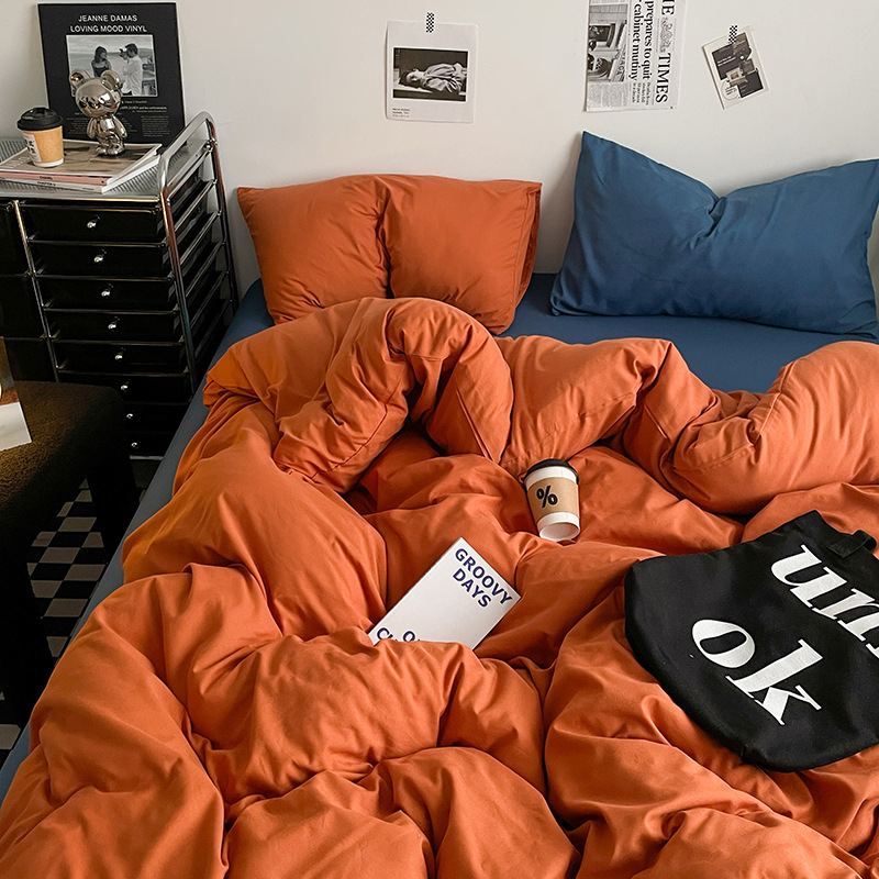 2024 nueva serie de cuatro piezas de mezcla y combinación de color sólido de algodón lavado de peso alto