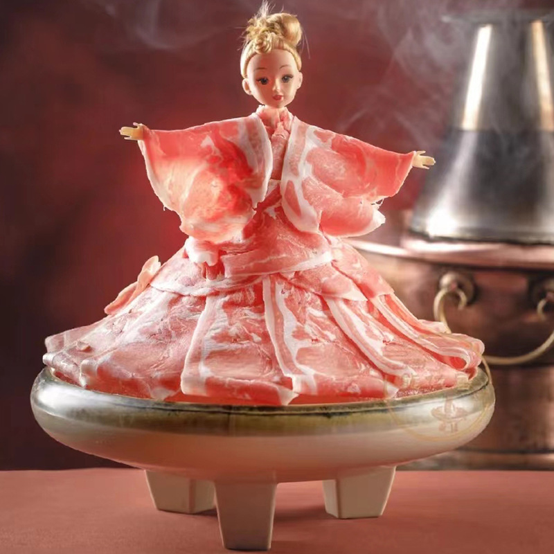 Hot pot shop creative mutton tableware personalized roll fat beef clothes Barbie doll features beauty Sashimi plate