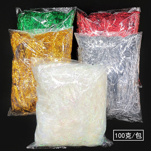 100g 1MM fantasy silk metallic bright silk transparent acrylic gift box wedding candy box filled with raffia wholesale