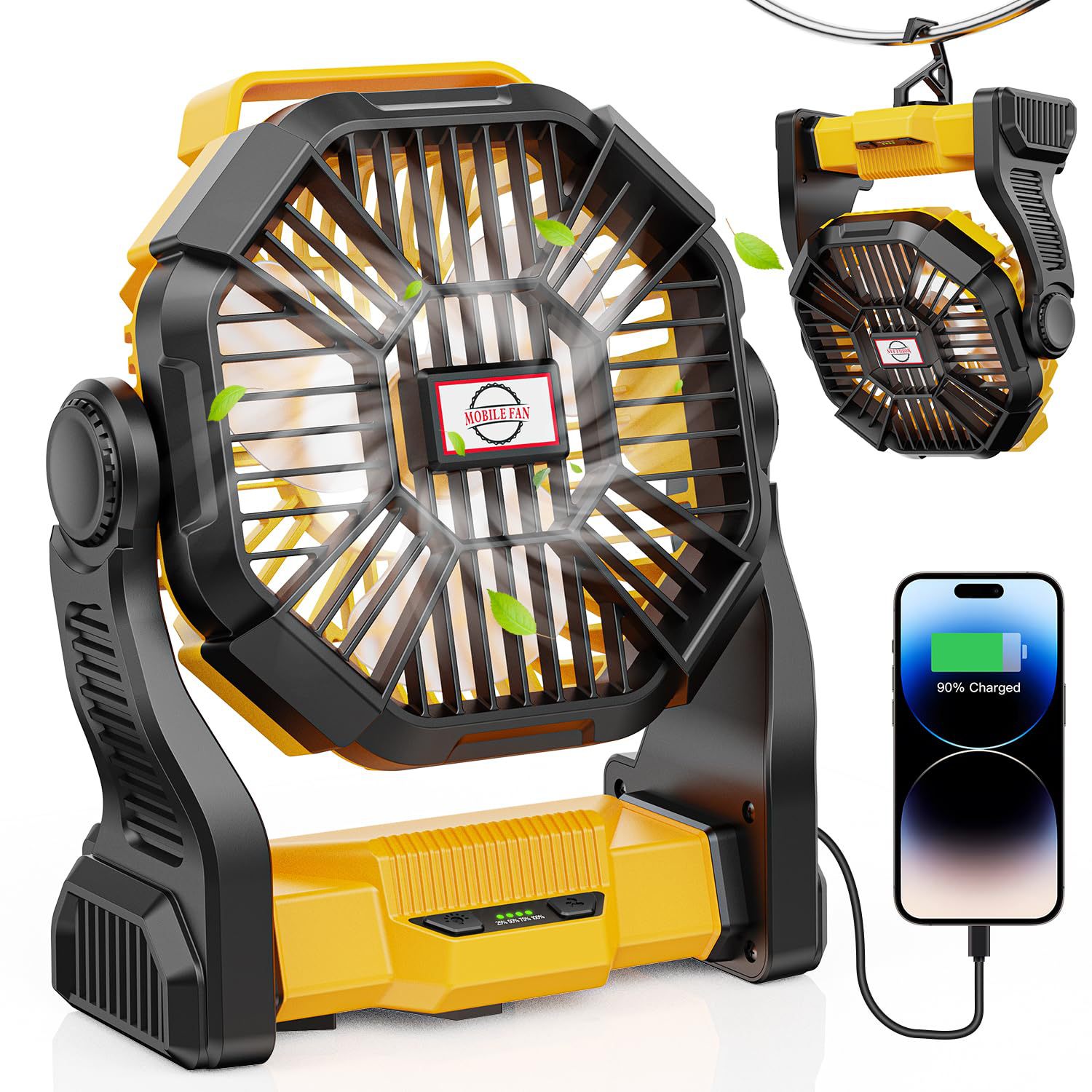 Lámpara Ventilador Portátil para Camping 10400mAh con Farol LED Recargable de 3 Velocidades