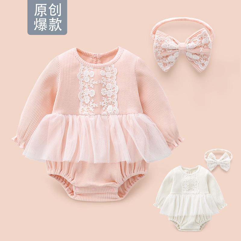 Cross-border children's clothing, newborn clothes, Korean style long-sleeved princess romper, crawling suit, infant triangle romper