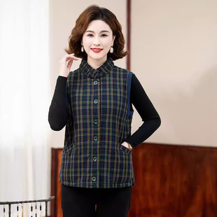 Middle-aged and elderly mother's 2024 new style plaid waistcoat all-match spring and autumn vest