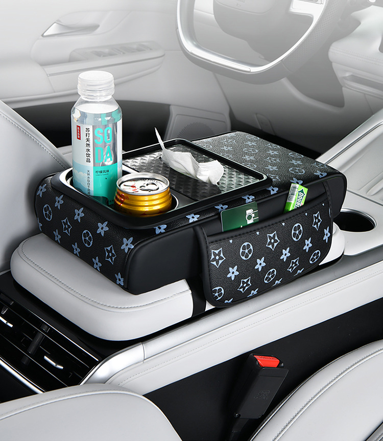 Car Armrest Box Heightening Pad Car Tissue Box Phone Holder Black Print