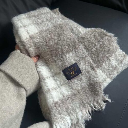 Soft and Gentle Cream Cardigan Color Scarf for Men and Women, Soft Plush Teddy Wool Blended Plaid Warm Thick Winter Shawl