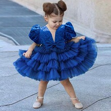 Z 16219 Kids' Sparkle Bubble Sleeve Dress ��ͯ���ȹ �羳��