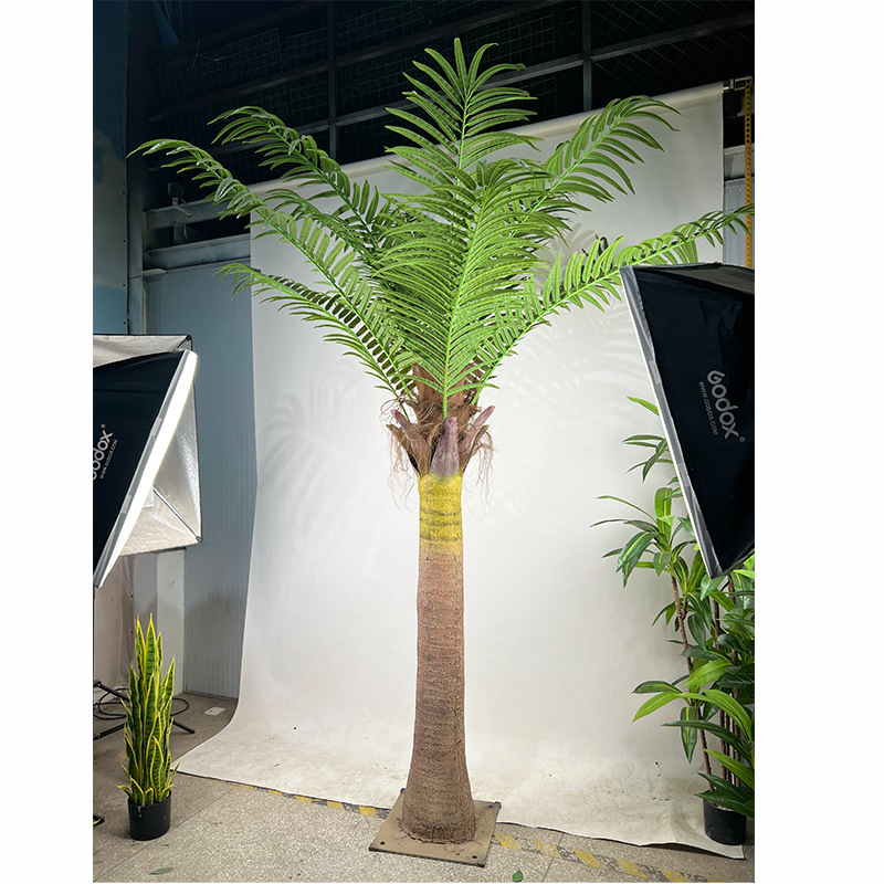 Simulación de gran fabricante de cocoteros artificiales Parque acuático al aire libre Decoración cuadrada de árboles artificiales FRP King Coconut Tree