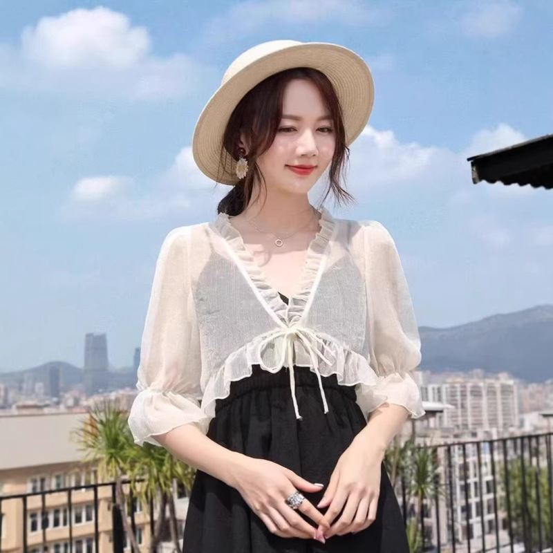 150kg Extra Large Size Sun Protection Clothing for Summer, Paired with a Suspender Skirt, Chiffon Shirt, Small Shawl, Jacket, Women's Cardigan, Thin Top