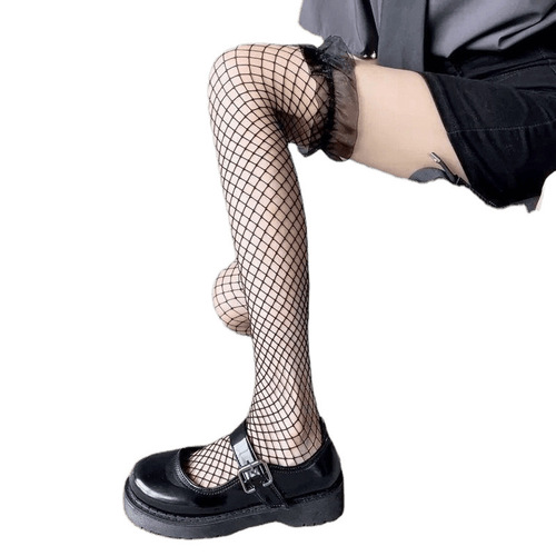 Stocking JK Fishnet Lace Skirts with Butterfly Bow Over-the-Knee Sheer Thigh Socks for Sexy and Pure Desire