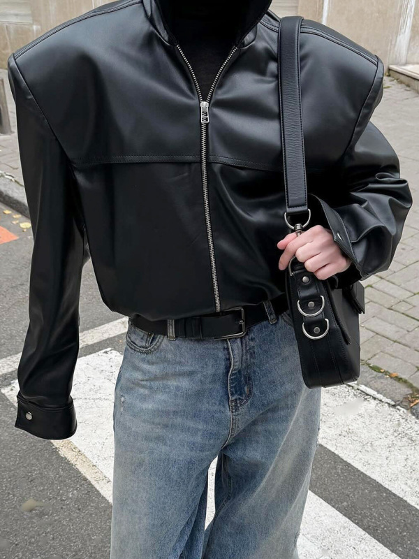 秋冬新款机车风皮革夹克高领皮衣外套设计感气质时尚2025跨境通勤|undefined